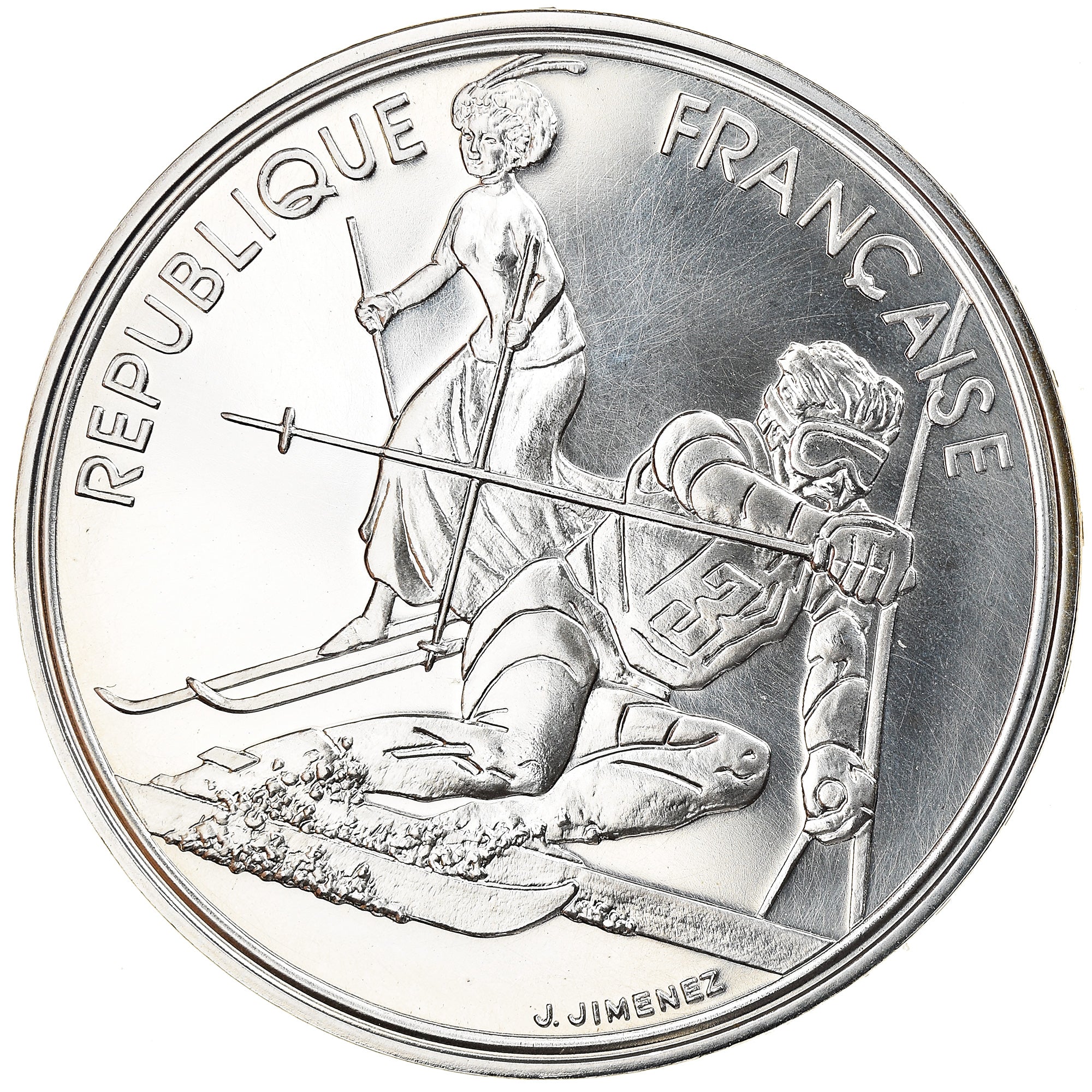 Munten, Frankrijk, Albertville - Slalom Skiing, 100 Francs, 1990, ESSAI, UNC