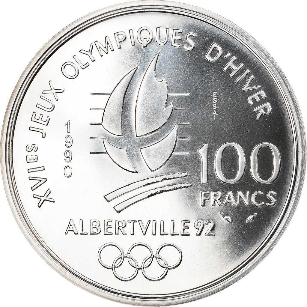 Munten, Frankrijk, Albertville - Slalom Skiing, 100 Francs, 1990, ESSAI, UNC