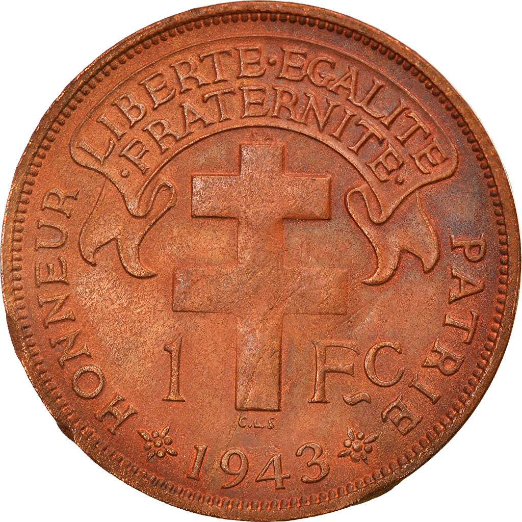 Moneta, Madagascar, Franc, 1943, Pretoria, EF(40-45), Bronze, KM:2