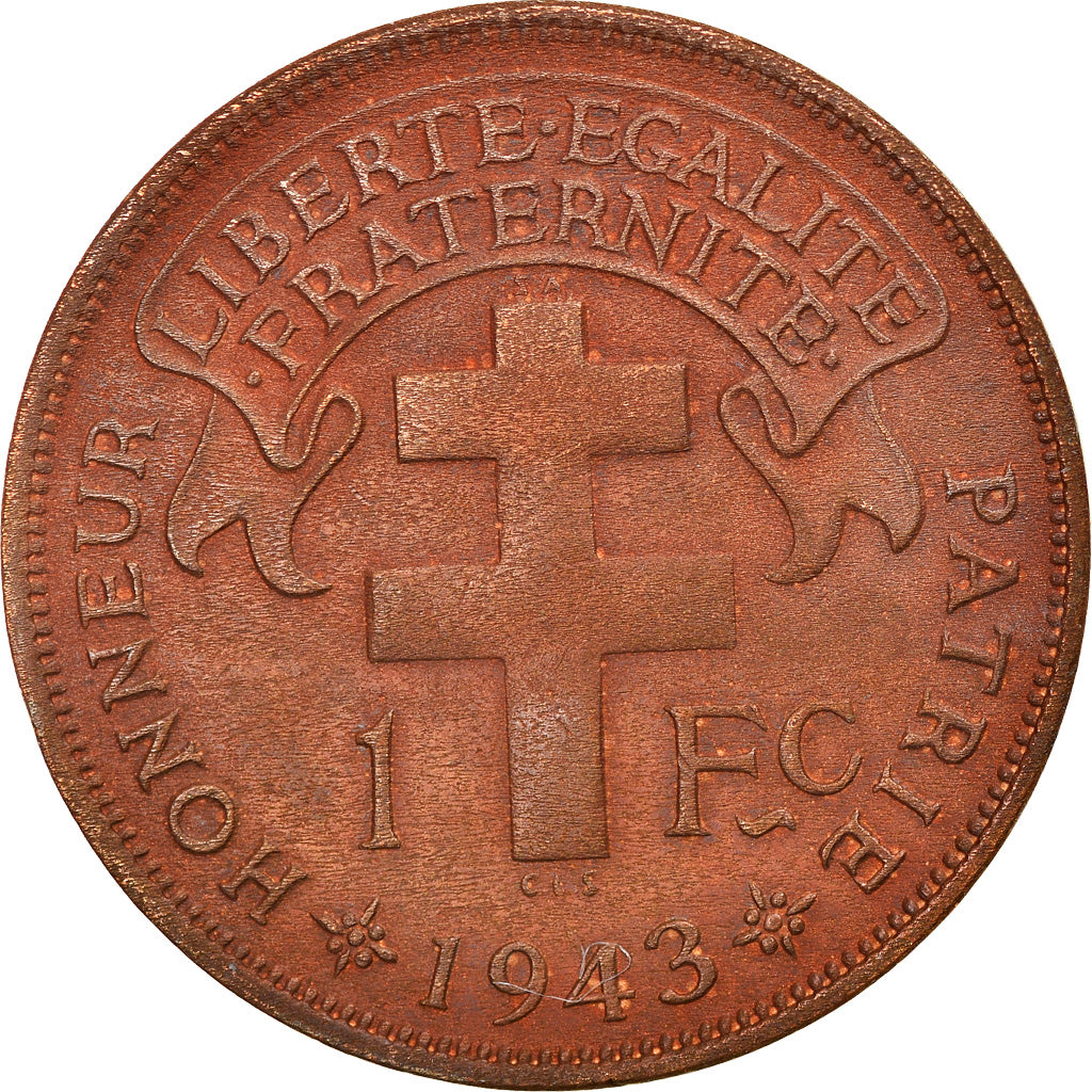 Moneta, Madagascar, Franc, 1943, Pretoria, BB, Bronzo, KM:2