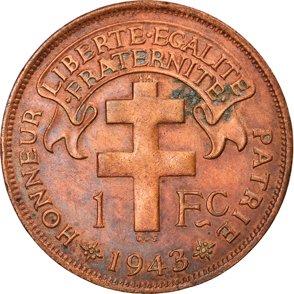 Coin, Madagascar, Franc, 1943, Pretoria, EF(40-45), Bronze, KM:2