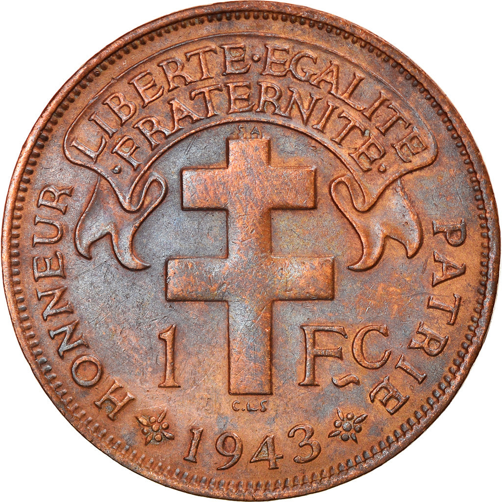 Coin, Madagascar, Franc, 1943, Pretoria, EF(40-45), Bronze, KM:2
