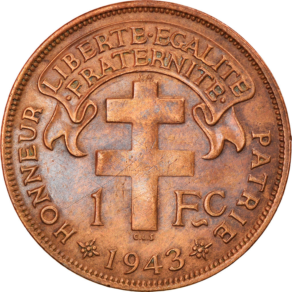 Monnaie, Madagascar, Franc, 1943, Pretoria, TTB, Bronze, KM:2