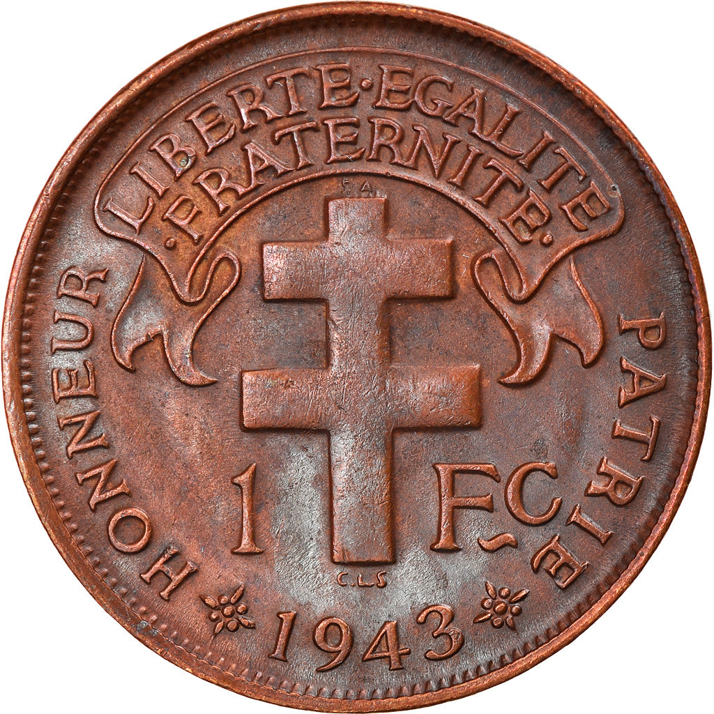 Coin, Madagascar, Franc, 1943, Pretoria, AU(50-53), Bronze, KM:2
