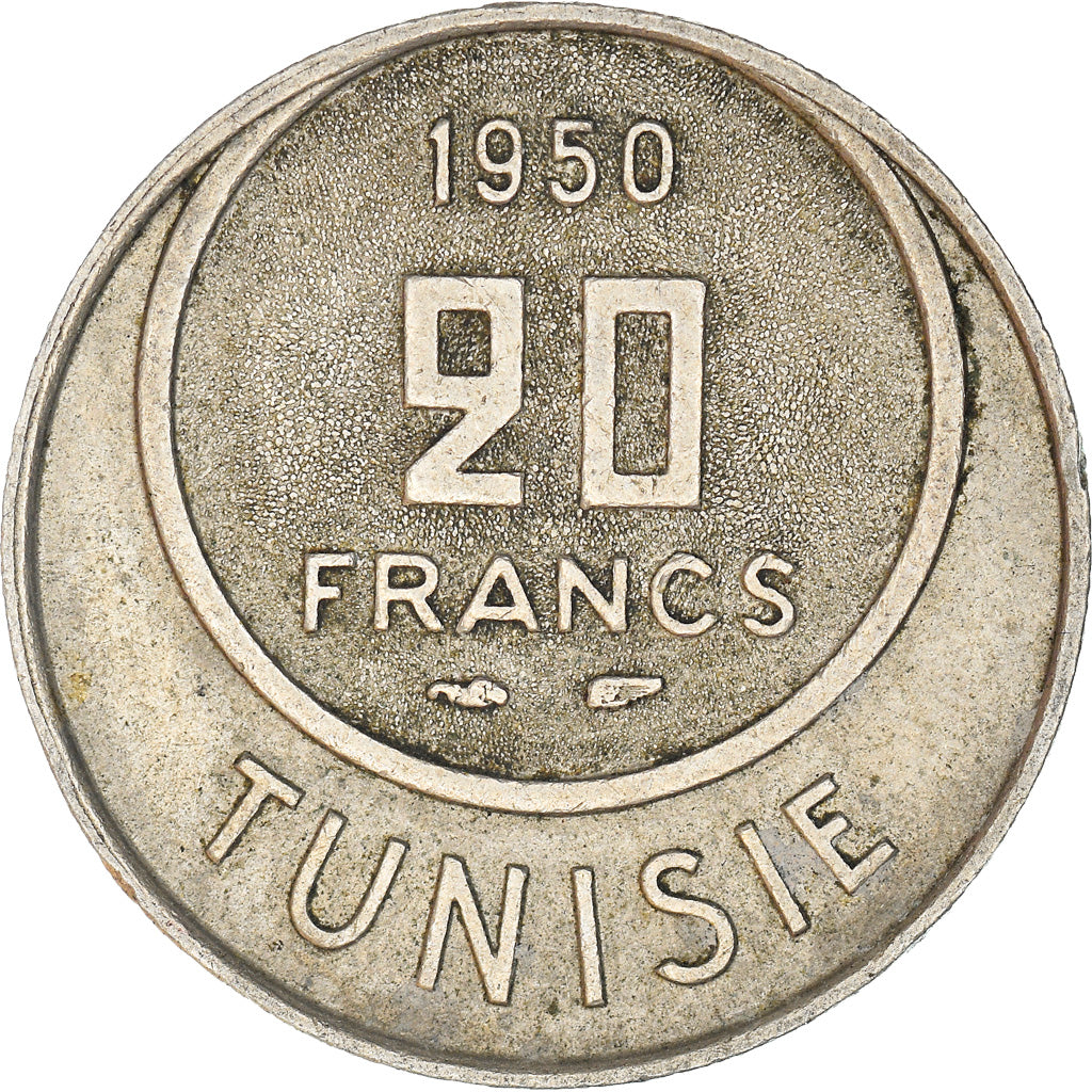 Moneda, Túnez, Muhammad al-Amin Bey, 20 Francs, 1950 / AH1370, Paris, MBC