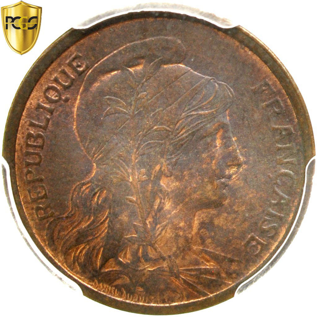 France, 2 Centimes, Daniel-Dupuis, 1913, Paris, Bronze, PCGS, MS63BN