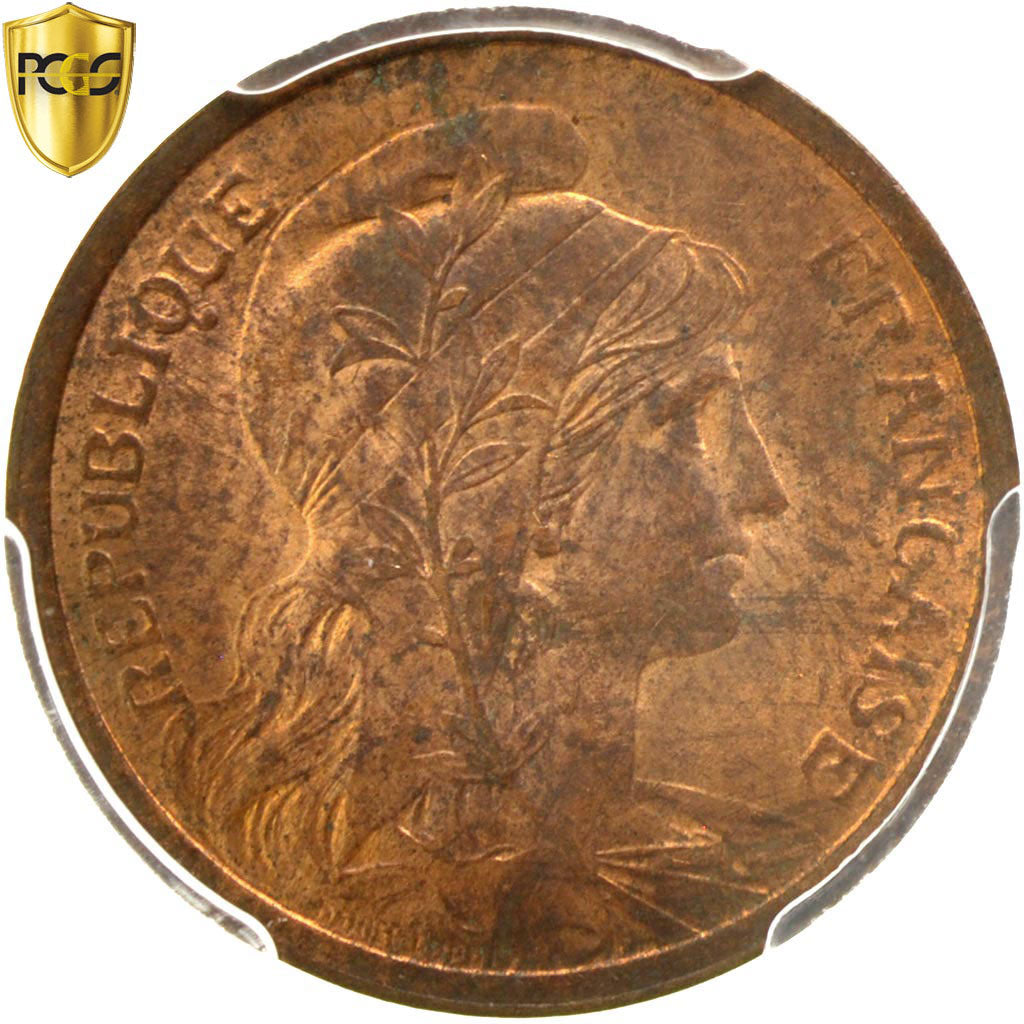 France, 2 Centimes, Daniel-Dupuis, 1913, Paris, Bronze, PCGS, MS63RB