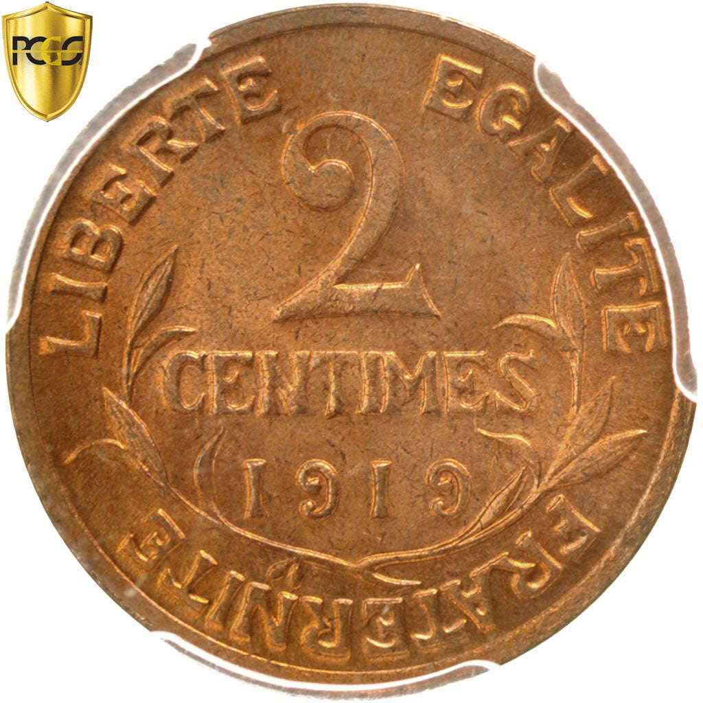 France, 2 Centimes, Daniel-Dupuis, 1919, Paris, Bronze, PCGS, MS65RD