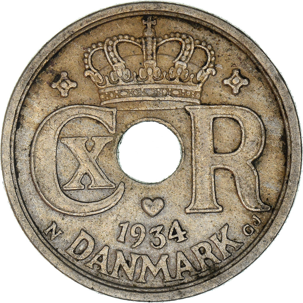 Coin, Denmark, Christian X, 25 Öre, 1934, Copenhagen, EF(40-45), Copper-nickel