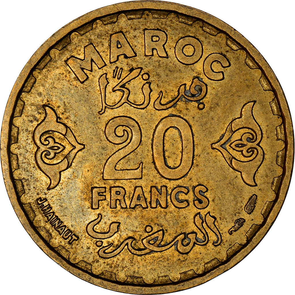 Coin, Morocco, Mohammed V, 20 Francs, 1951/AH1371, Paris, AU(50-53)