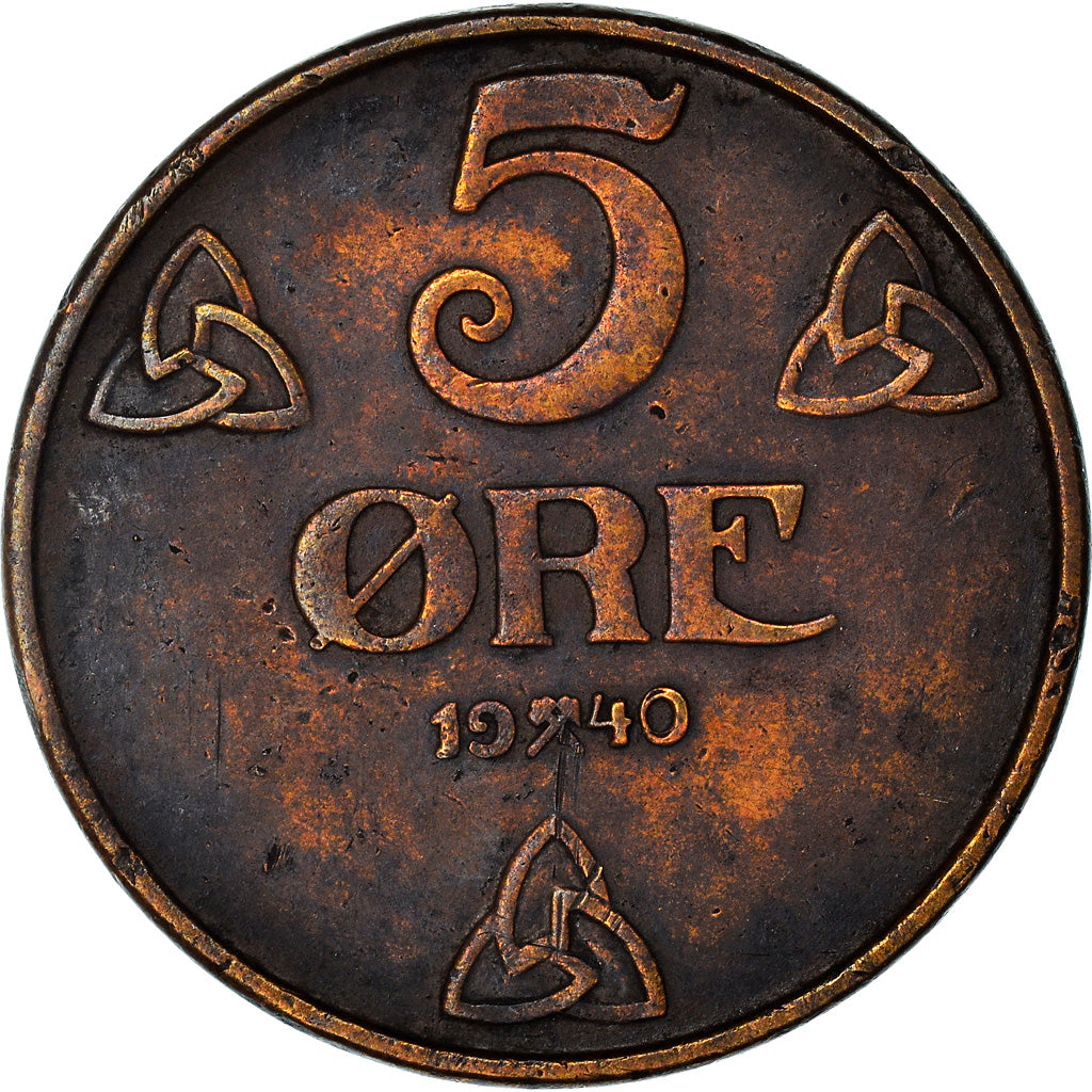 Coin, Norway, Haakon VII, 5 Öre, 1940, Kongsberg, EF(40-45), Bronze, KM:368