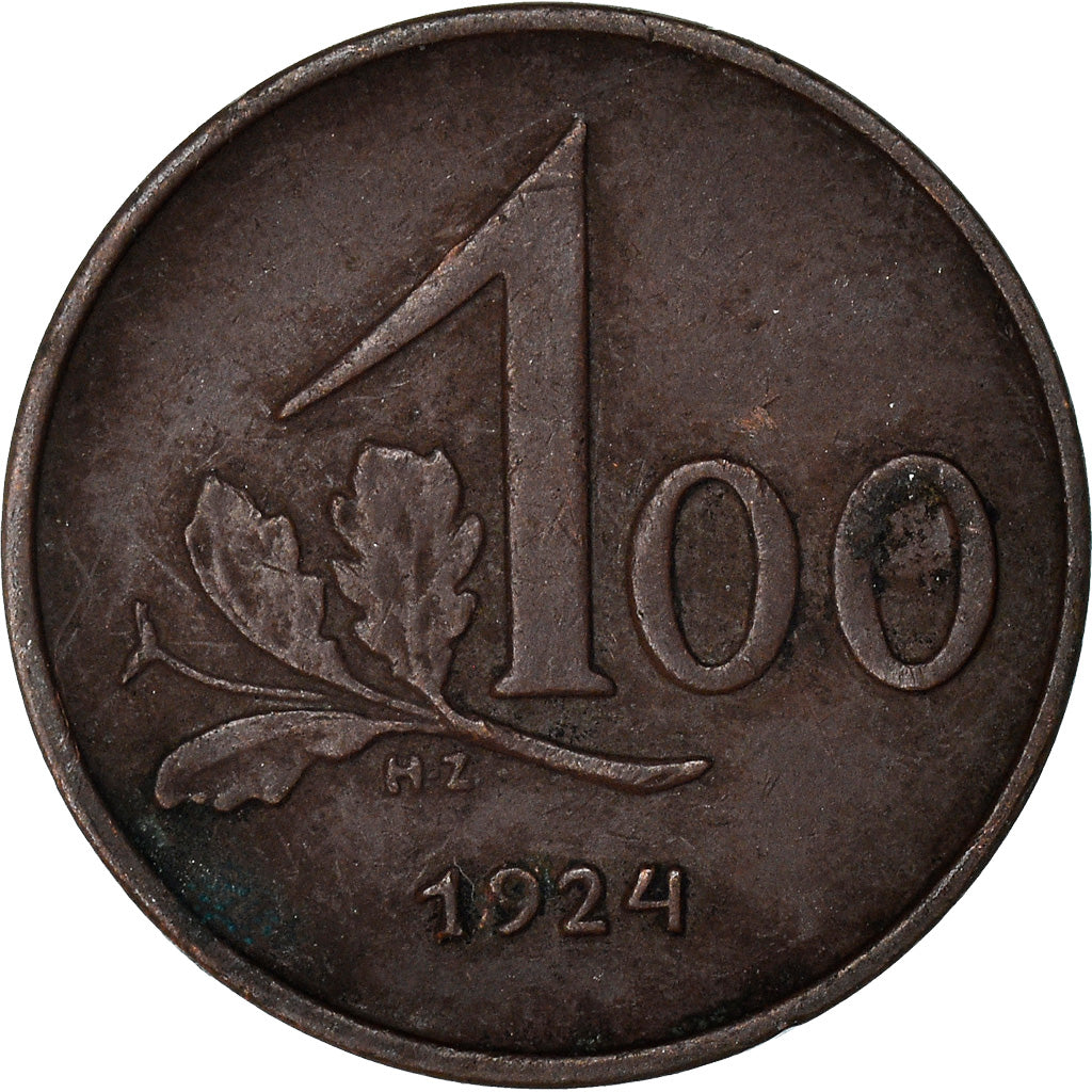 Moneda, Austria, 100 Kronen, 1924, MBC, Bronce, KM:2832