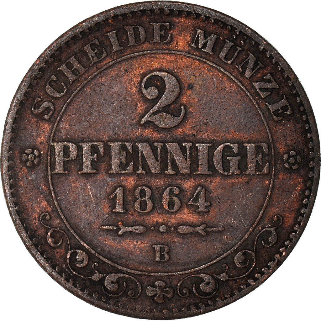 Coin, German States, SAXONY-ALBERTINE, Johann, 2 Pfennig, 1864, EF(40-45)