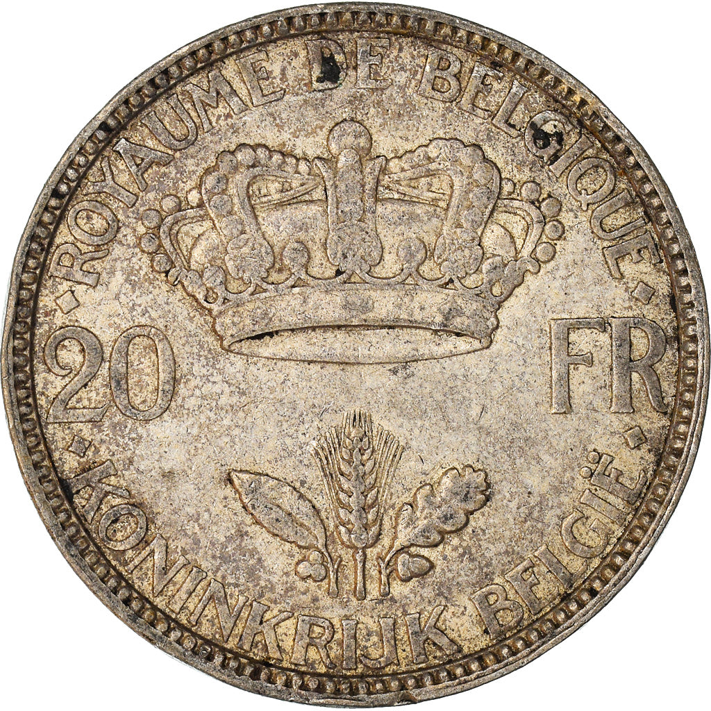 Moeda, Bélgica, 20 Francs, 20 Frank, 1935, EF(40-45), Prata, KM:105