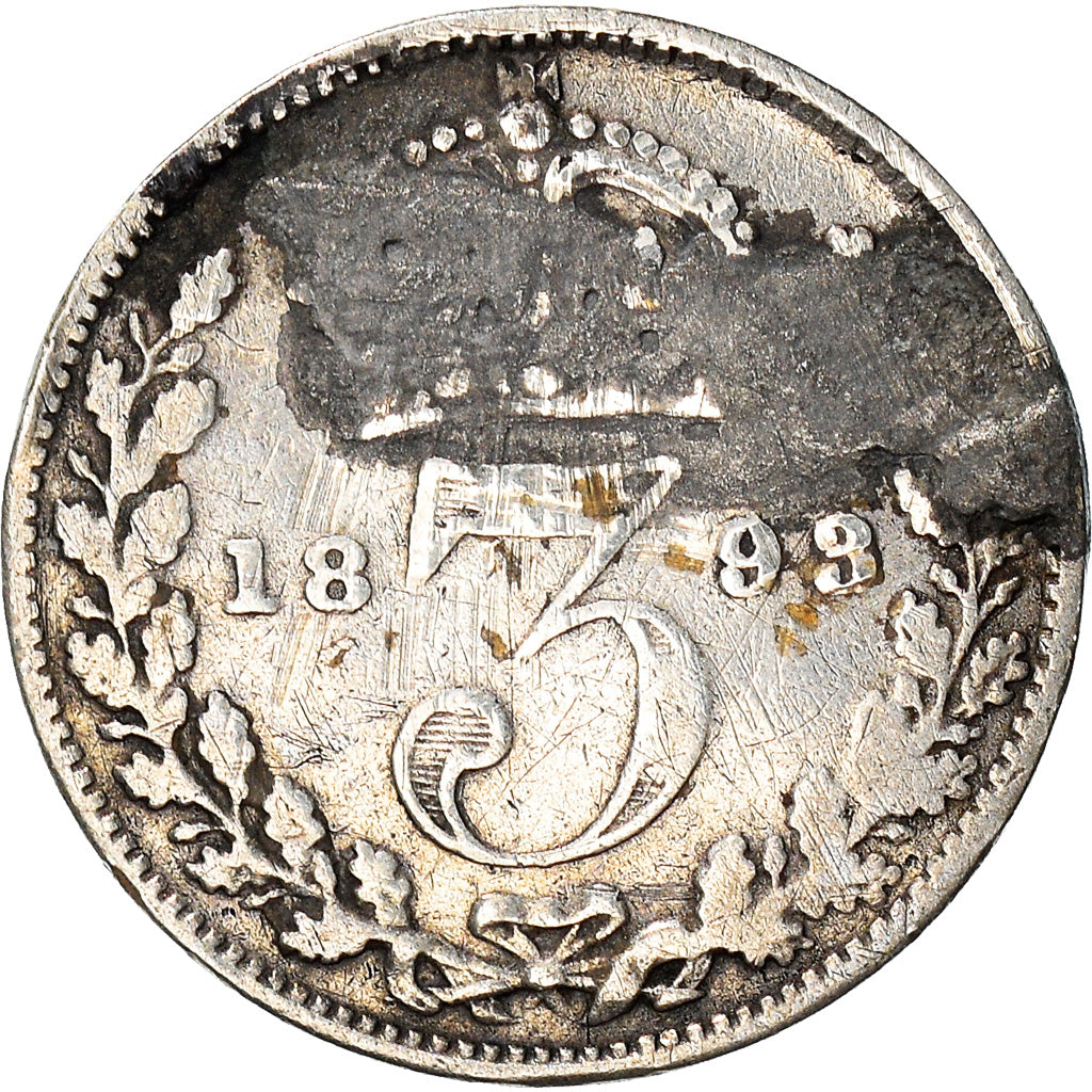 Coin, Great Britain, Victoria, 3 Pence, 1893, VF(20-25), Silver, KM:758