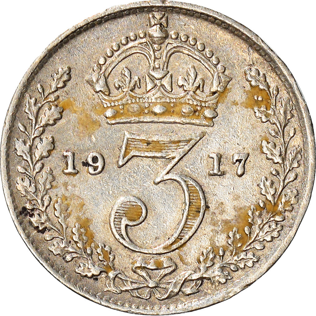 Munten, Groot Bretagne, George V, 3 Pence, 1917, ZF, Zilver, KM:813