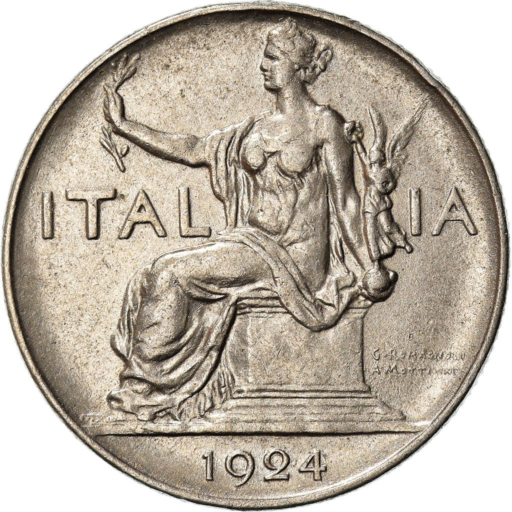 Moeda, Itália, Vittorio Emanuele III, Lira, 1924, Rome, EF(40-45), Níquel