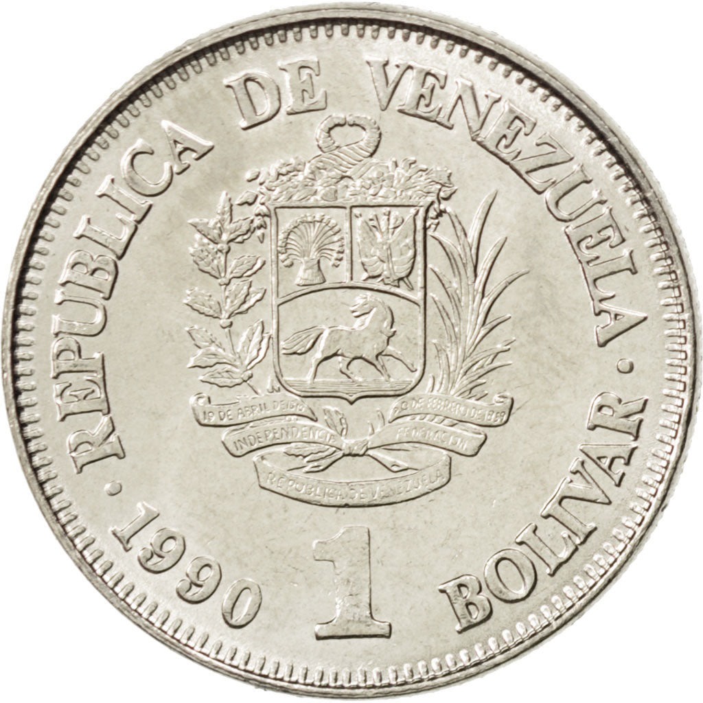 Moneta, Venezuela, Bolivar, 1990, SPL, Acciaio ricoperto in nichel, KM:52a.2