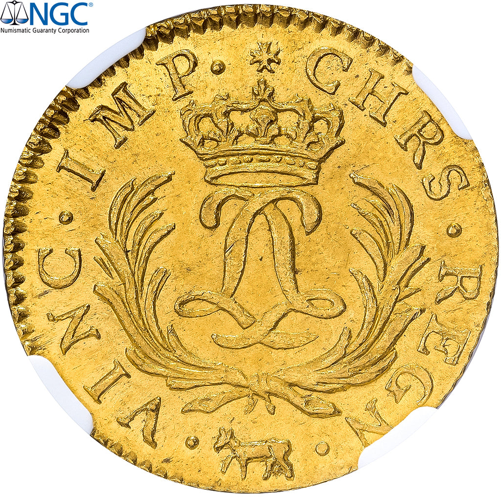 France, Louis XV, Louis d’or Mirliton de Béarn, Grandes palmes, 1725, Pau