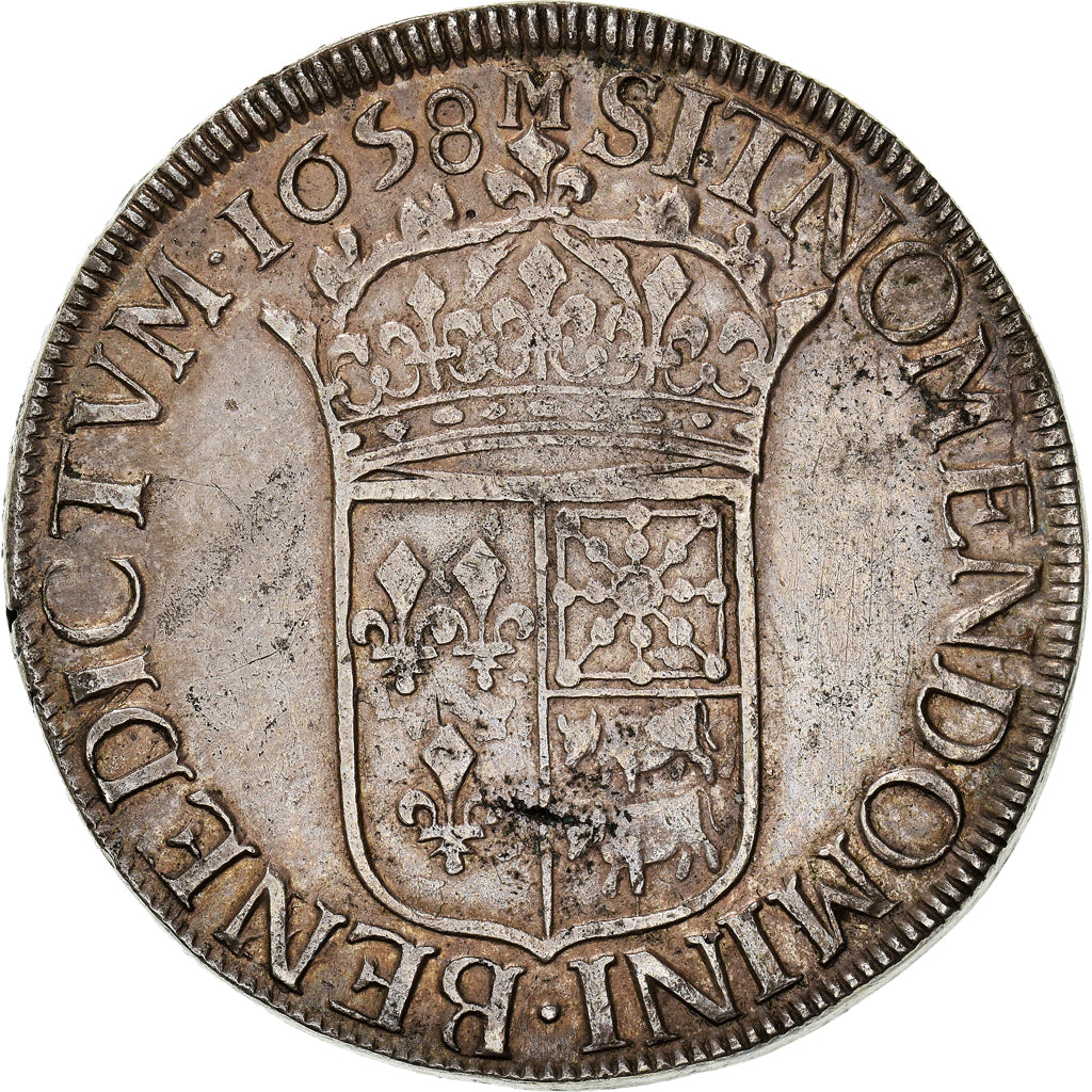 France, Louis XIV, Écu de Béarn à la mèche longue, 1658, Morlaas, Silver