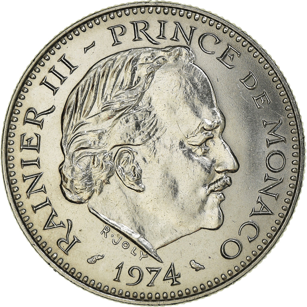 Coin, Monaco, Rainier III, 5 Francs, 1974, MS(64), Copper-nickel, KM:150