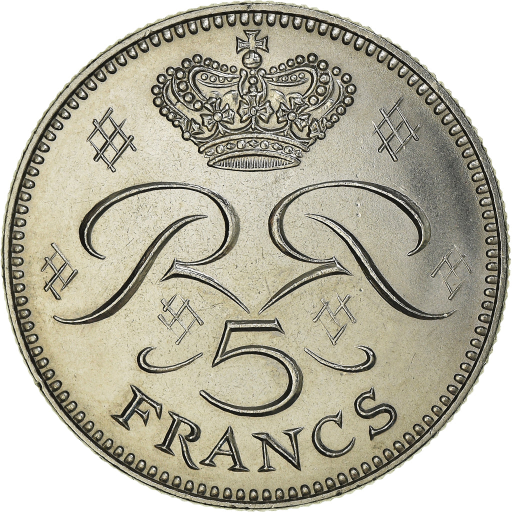 Coin, Monaco, Rainier III, 5 Francs, 1974, MS(64), Copper-nickel, KM:150