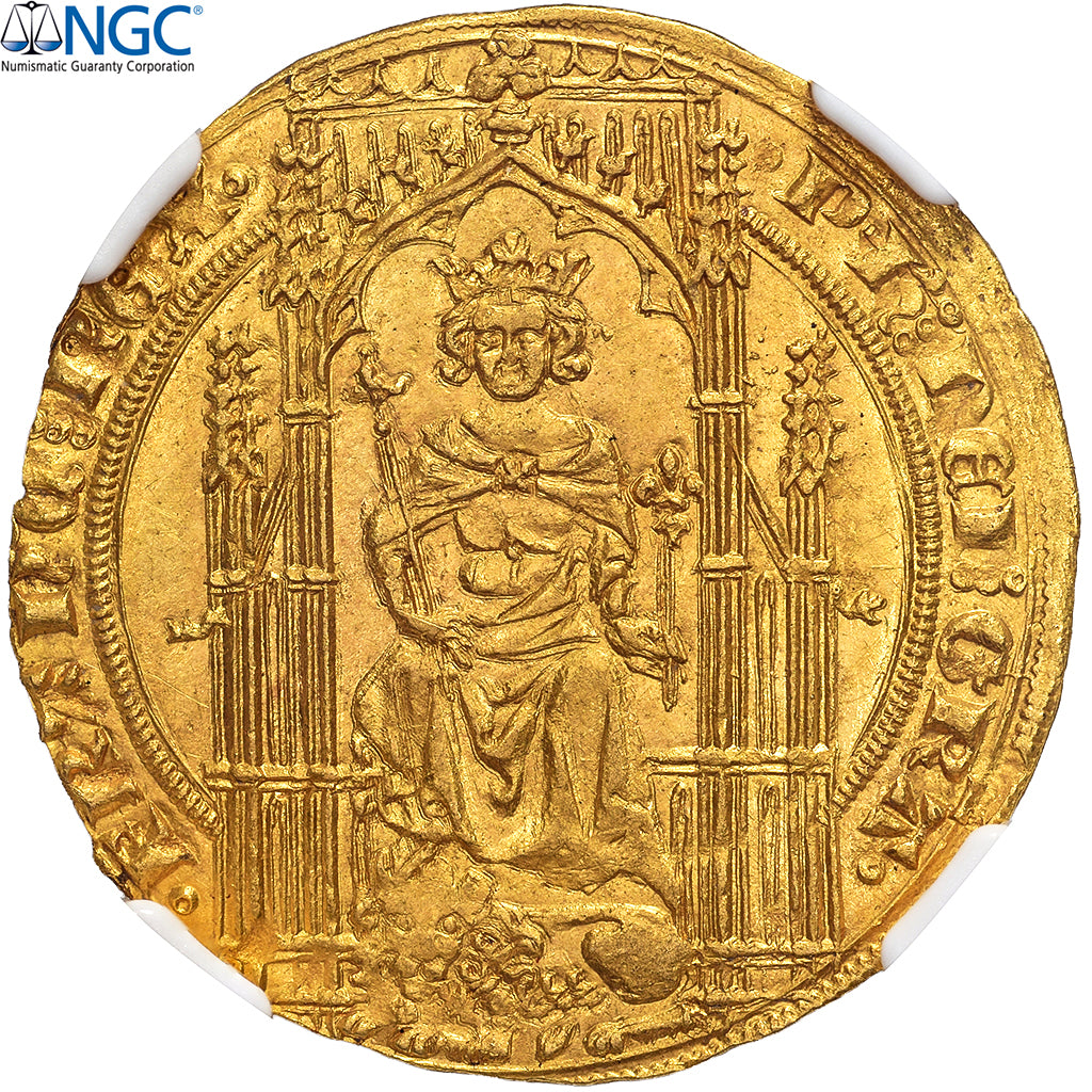 França, Philippe VI, Lion d'or, 1338-1350, Pontivy's Hoard, Dourado, NGC, MS64