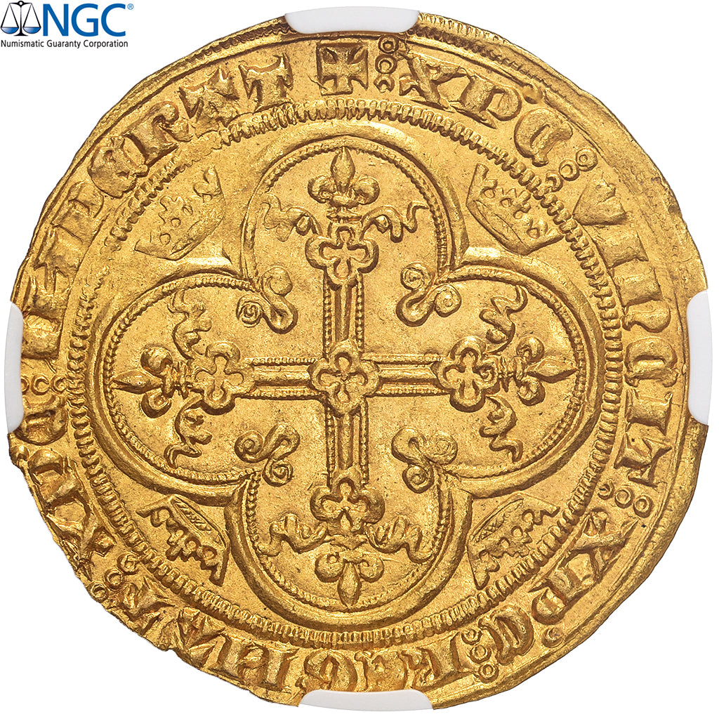França, Philippe VI, Lion d'or, 1338-1350, Pontivy's Hoard, Dourado, NGC, MS64