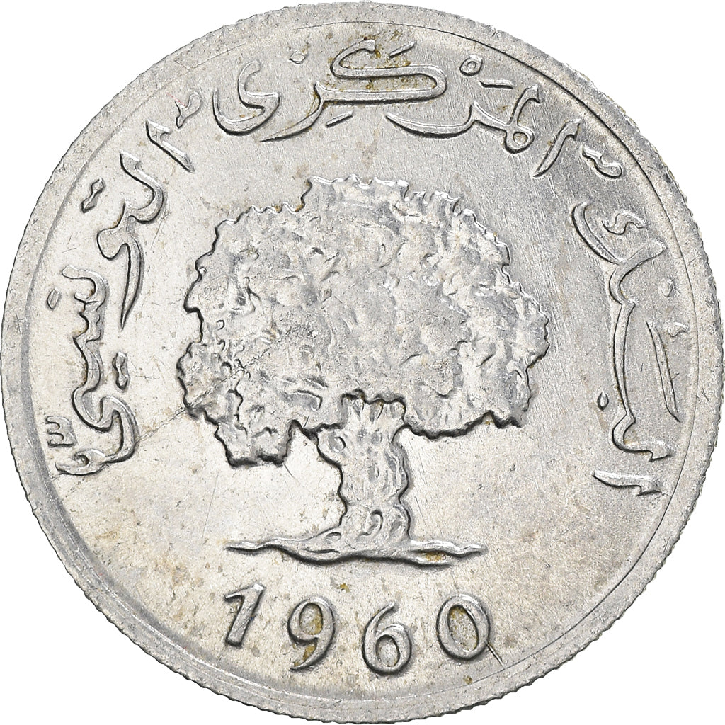 Coin, Tunisia, 2 Millim, 1960, MS(63), Aluminum, KM:281