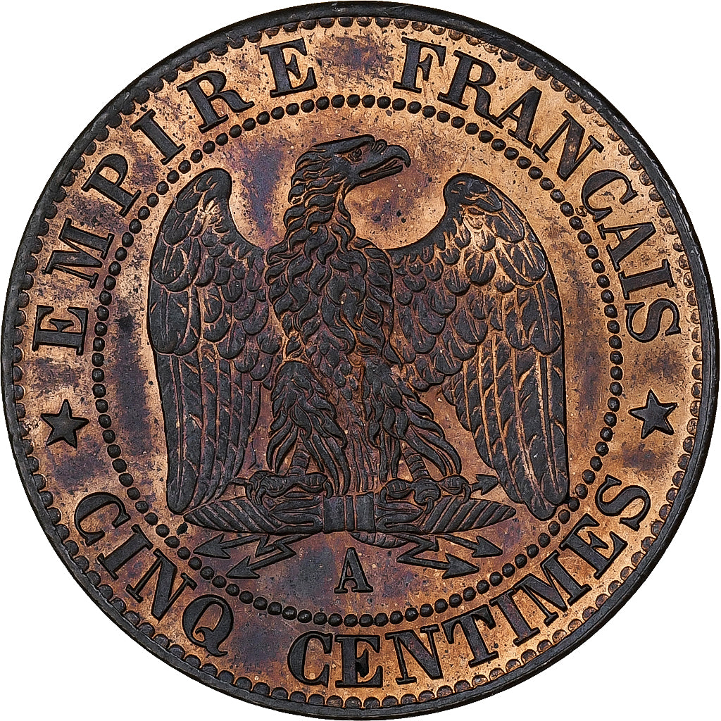 Francja, Napoleon III, 5 Centimes, 1863, Paris, Brązowy, NGC, MS64RB