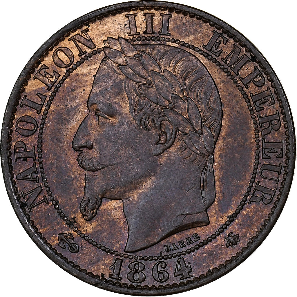 Francia, Napoleon III, 5 Centimes, 1864, Paris, Bronzo, NGC, MS64BN