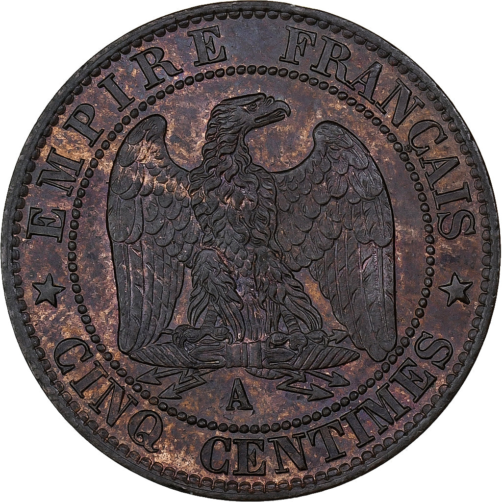 Francia, Napoleon III, 5 Centimes, 1864, Paris, Bronzo, NGC, MS64BN