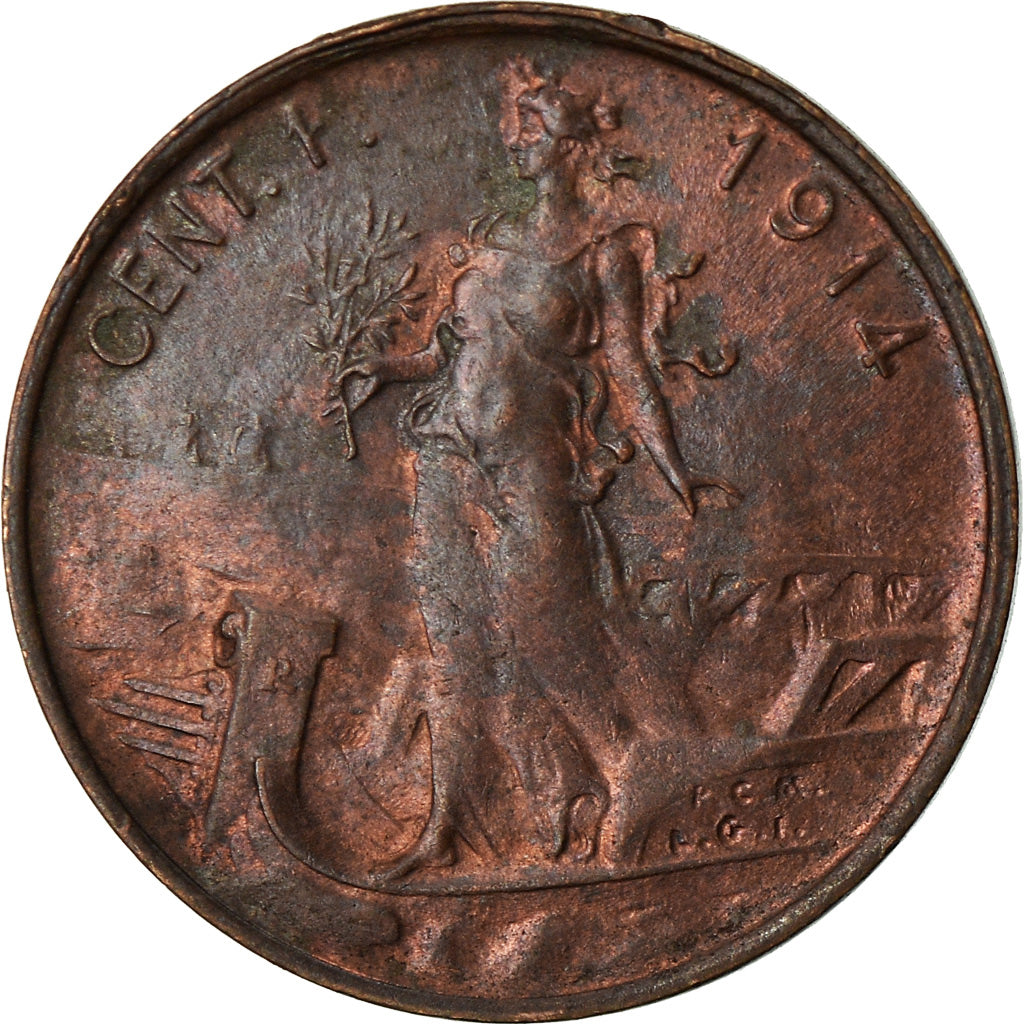 Coin, Italy, Vittorio Emanuele III, Centesimo, 1914, Rome, AU(55-58), Bronze