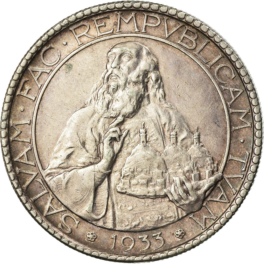 San Marino, 20 Lire, 1933, Rome, Prata, AU(55-58), KM:11