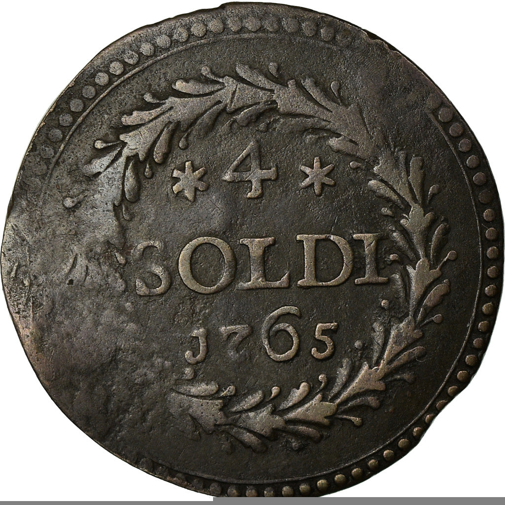 Coin, ITALIAN STATES, CORSICA, General Pasquale Paoli, 4 Soldi, 1765, EF(40-45)