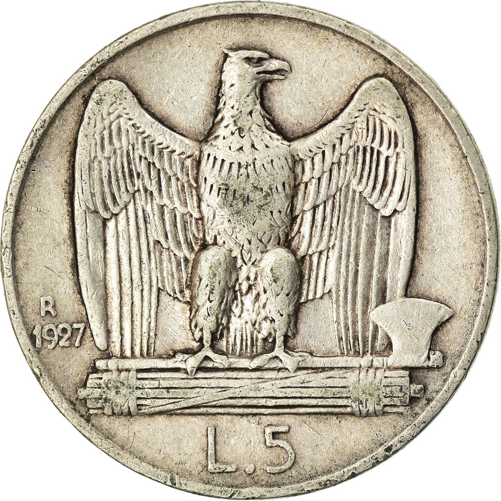 Coin, Italy, Vittorio Emanuele III, 5 Lire, 1927, Rome, EF(40-45), Silver