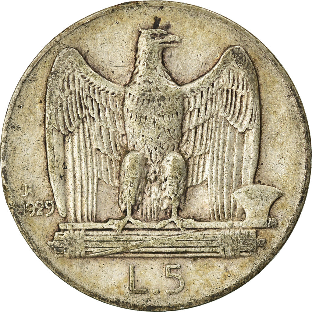 Moneda, Italia, Vittorio Emanuele III, 5 Lire, 1929, Rome, MBC, Plata, KM:67.2
