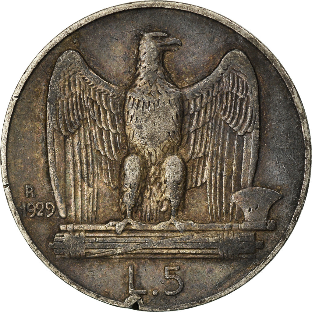 Coin, Italy, Vittorio Emanuele III, 5 Lire, 1929, Rome, EF(40-45), Silver
