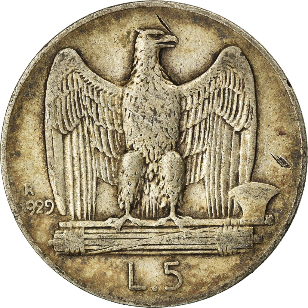 Coin, Italy, Vittorio Emanuele III, 5 Lire, 1929, Rome, EF(40-45), Silver