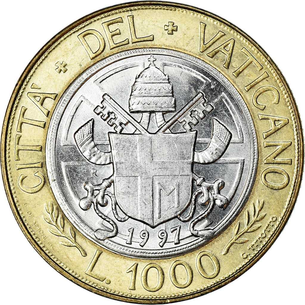 Coin, VATICAN CITY, John Paul II, 1000 Lire, 1997, Roma, MS(60-62), Bi-Metallic