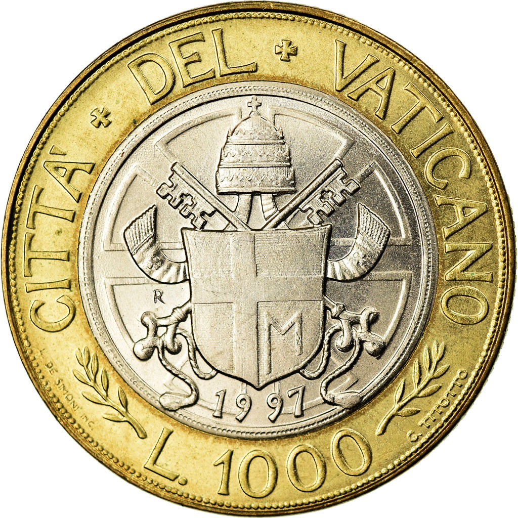 Coin, VATICAN CITY, John Paul II, 1000 Lire, 1997, Roma, MS(60-62), Bi-Metallic