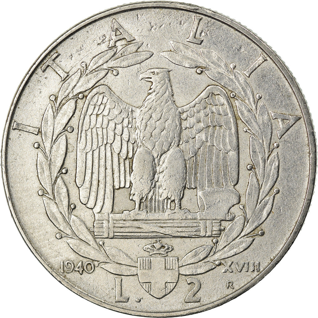 Moneda, Italia, Vittorio Emanuele III, 2 Lire, 1940, Rome, MBC+, Acero