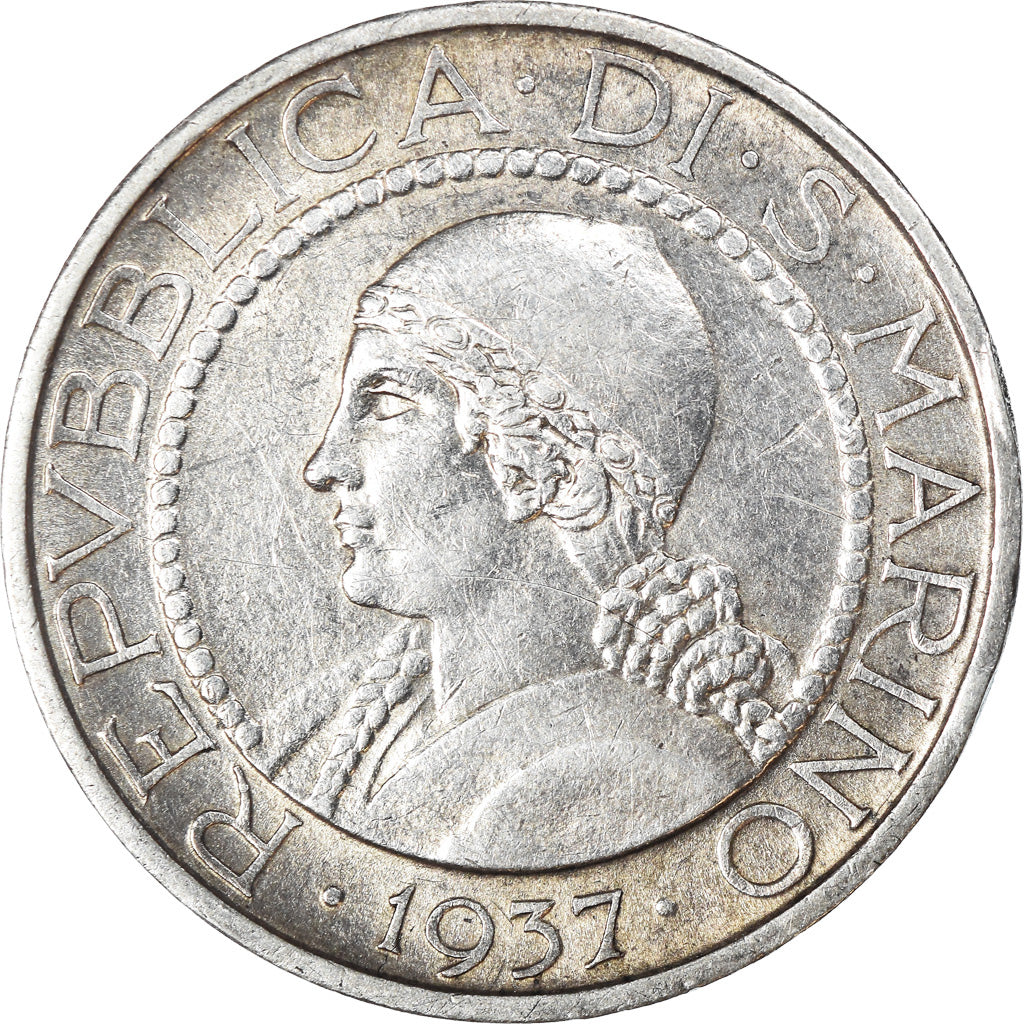 Münze, San Marino, 5 Lire, 1937, Rome, SS, Silber, KM:9