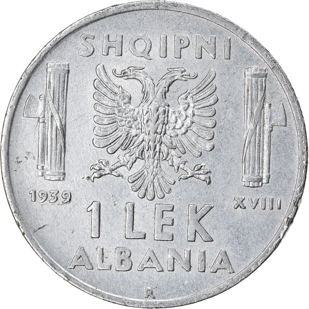 Coin, Albania, Vittorio Emanuele III, Lek, 1939, Rome, AU(50-53), Stainless