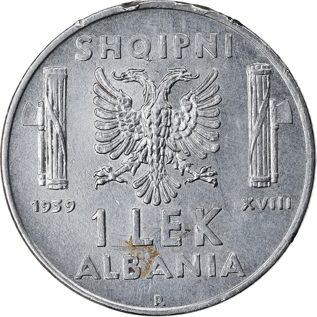 Moneda, Albania, Vittorio Emanuele III, Lek, 1939, Rome, MBC+, Acero inoxidable