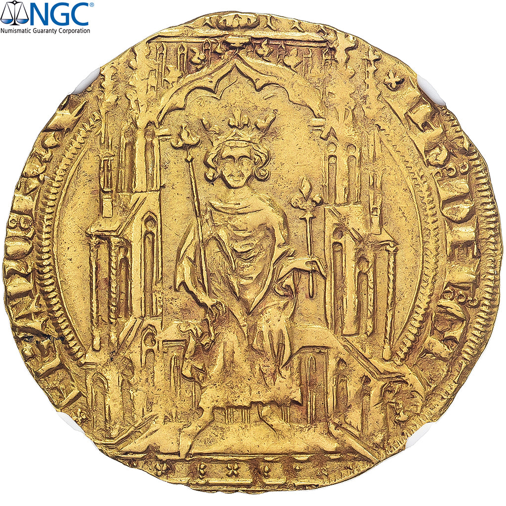 França, Philippe VI, Double Royal d'Or, 1340-1350, Dourado, NGC, AU58
