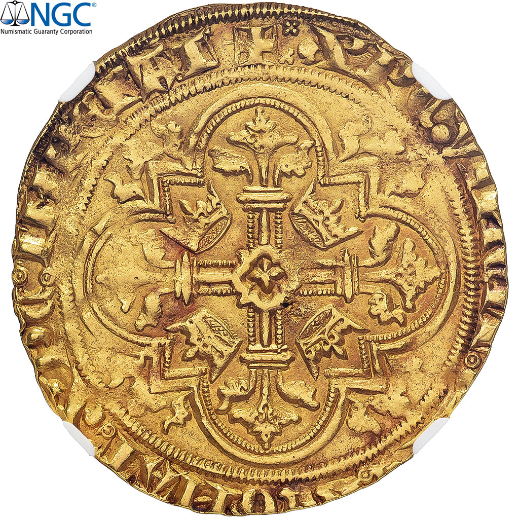 França, Philippe VI, Double Royal d'Or, 1340-1350, Dourado, NGC, AU58