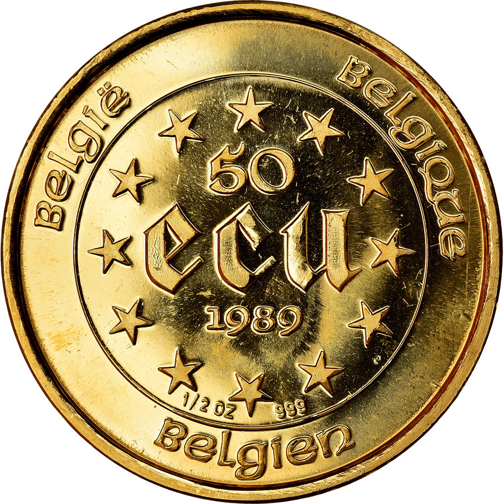 Munten, België, Charlemagne, 50 Ecu, 1989, UNC-, Goud, KM:174