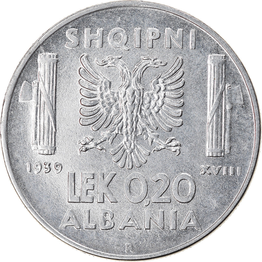 Moneda, Albania, Vittorio Emanuele III, 0.20 Lek, 1939, Rome, EBC, Acero