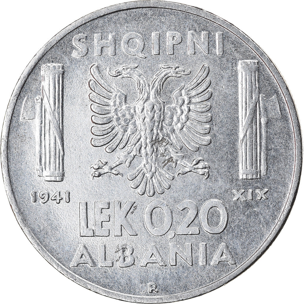 Moneta, Albania, Vittorio Emanuele III, 0.20 Lek, 1941, Rome, AU(50-53), Stal